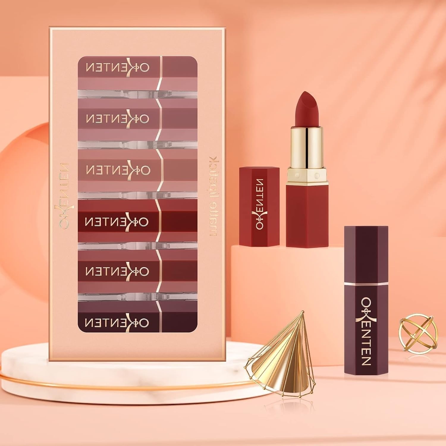 6 Pcs High Pigmented Lipstick Set – Cream Formula, Matte Texture, Shades of Red &amp; Pink, Long Lasting