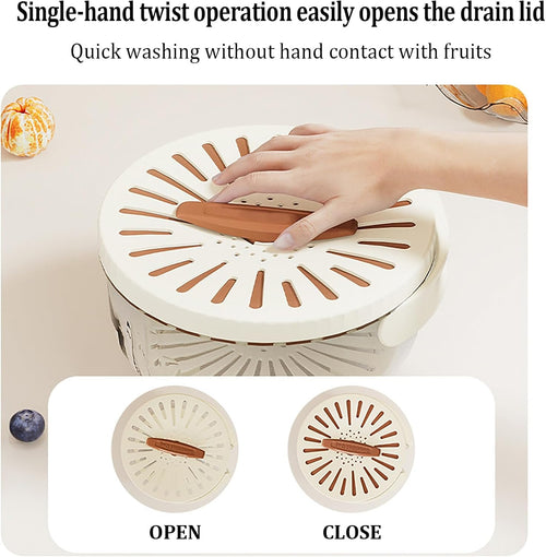Kitchen Fruit Drainage Basket With Lid Dual Layer Washing And Storage Bowl
