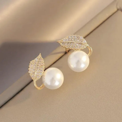 Pearl Leaf Design Earrings for Women Silver and Golden