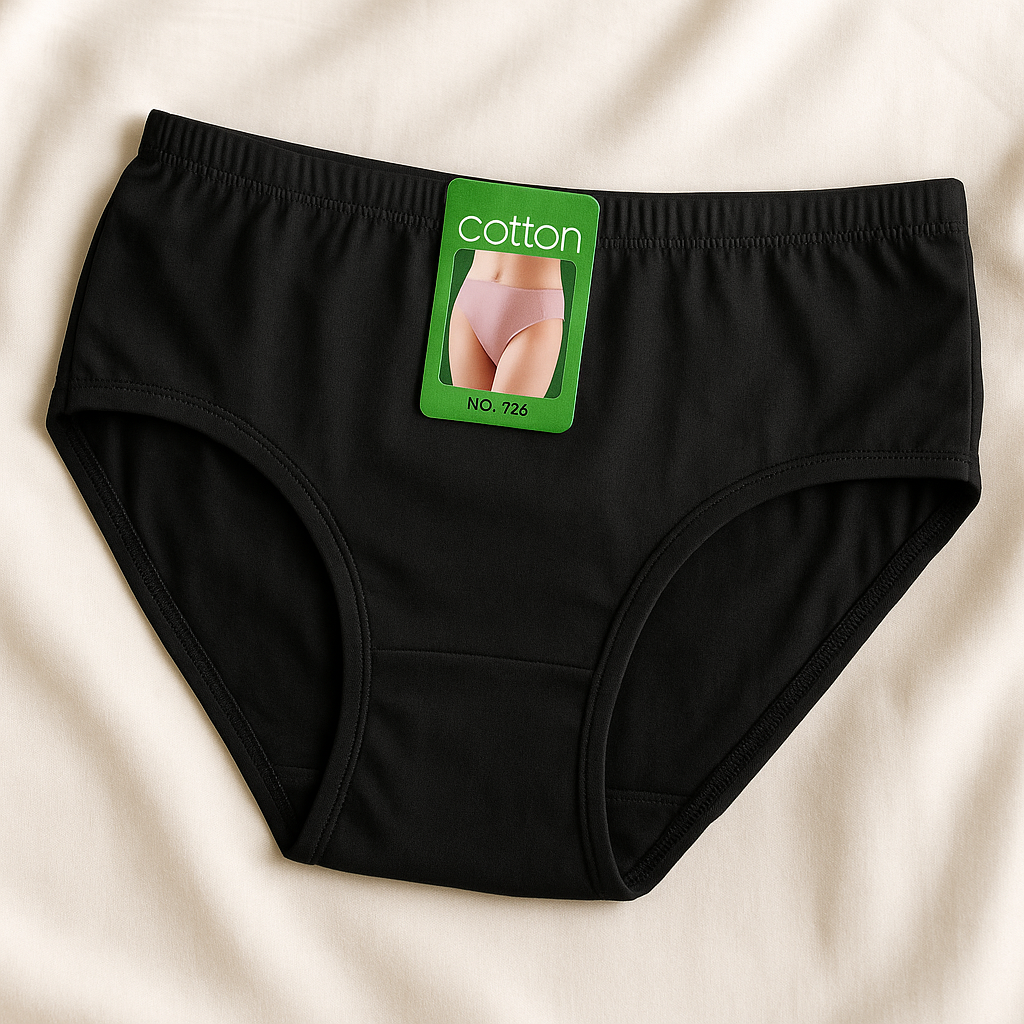 2 Pcs Women’s Cotton Plain Panties – Soft &amp; Comfortable Underwear (Skin, Black | S/M/L) - Black, Large