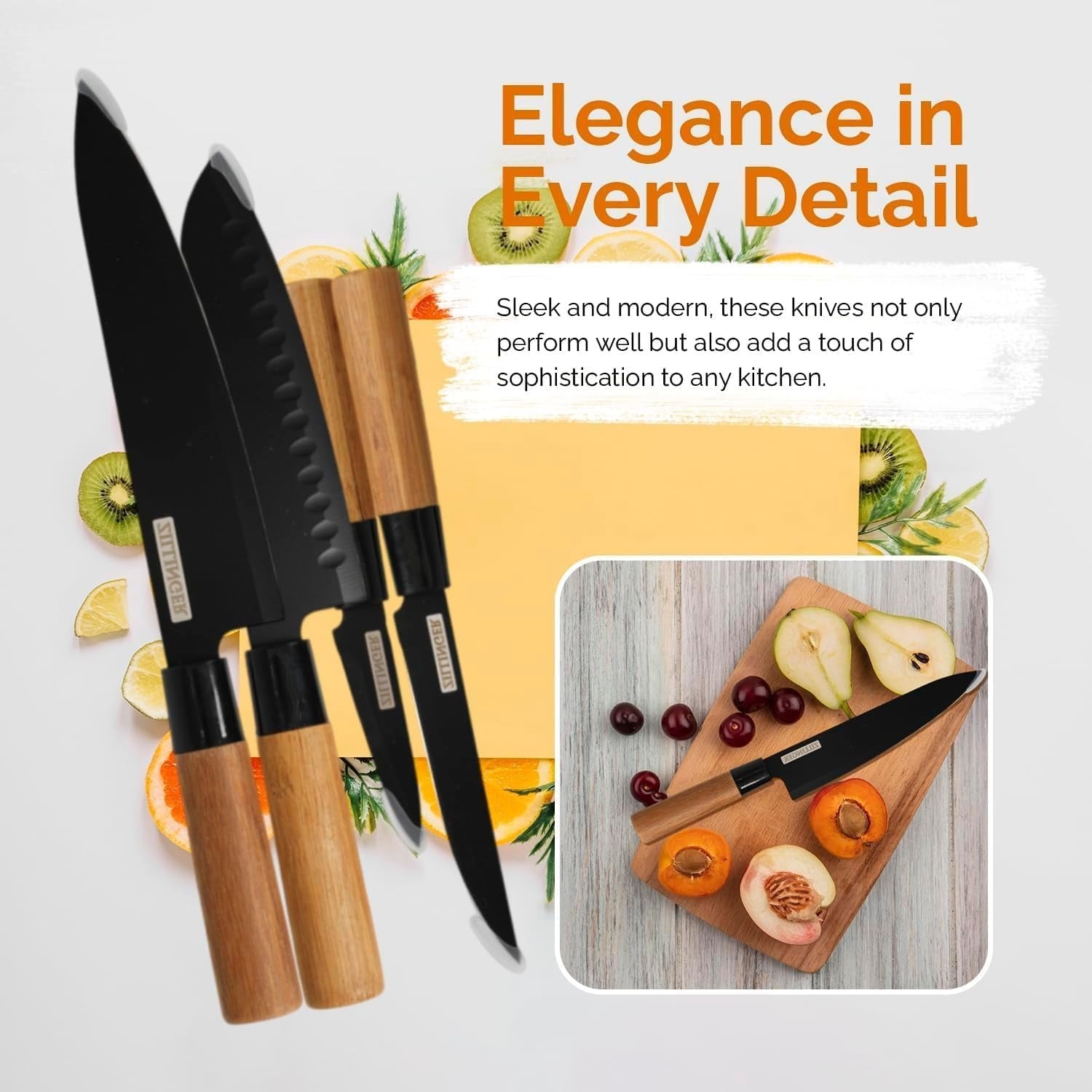 Japanese Inspired Stainless Steel Knife With Pure Wood Handle