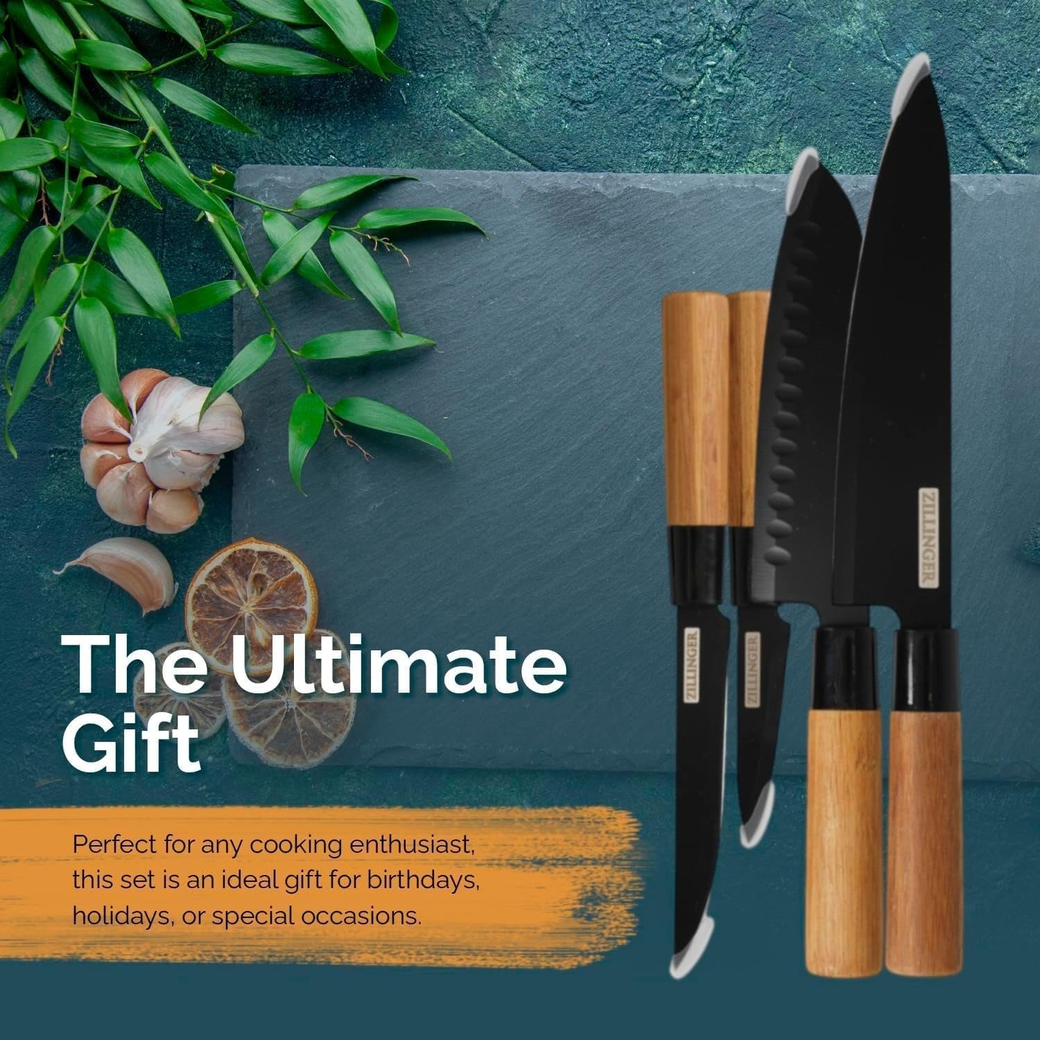 Japanese Inspired Stainless Steel Knife With Pure Wood Handle