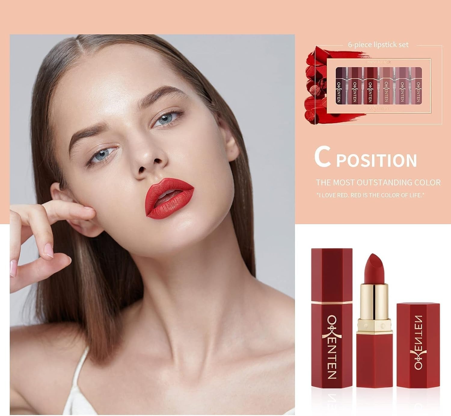6 Pcs High Pigmented Lipstick Set – Cream Formula, Matte Texture, Shades of Red &amp; Pink, Long Lasting