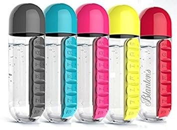2-In-1 Medicine Organizer With 600ml Water Bottle And 7 Day Pill Box