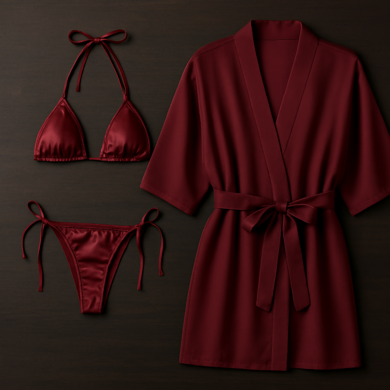 Monokini, Bikini & Sheer Robe | Free Size (Black)