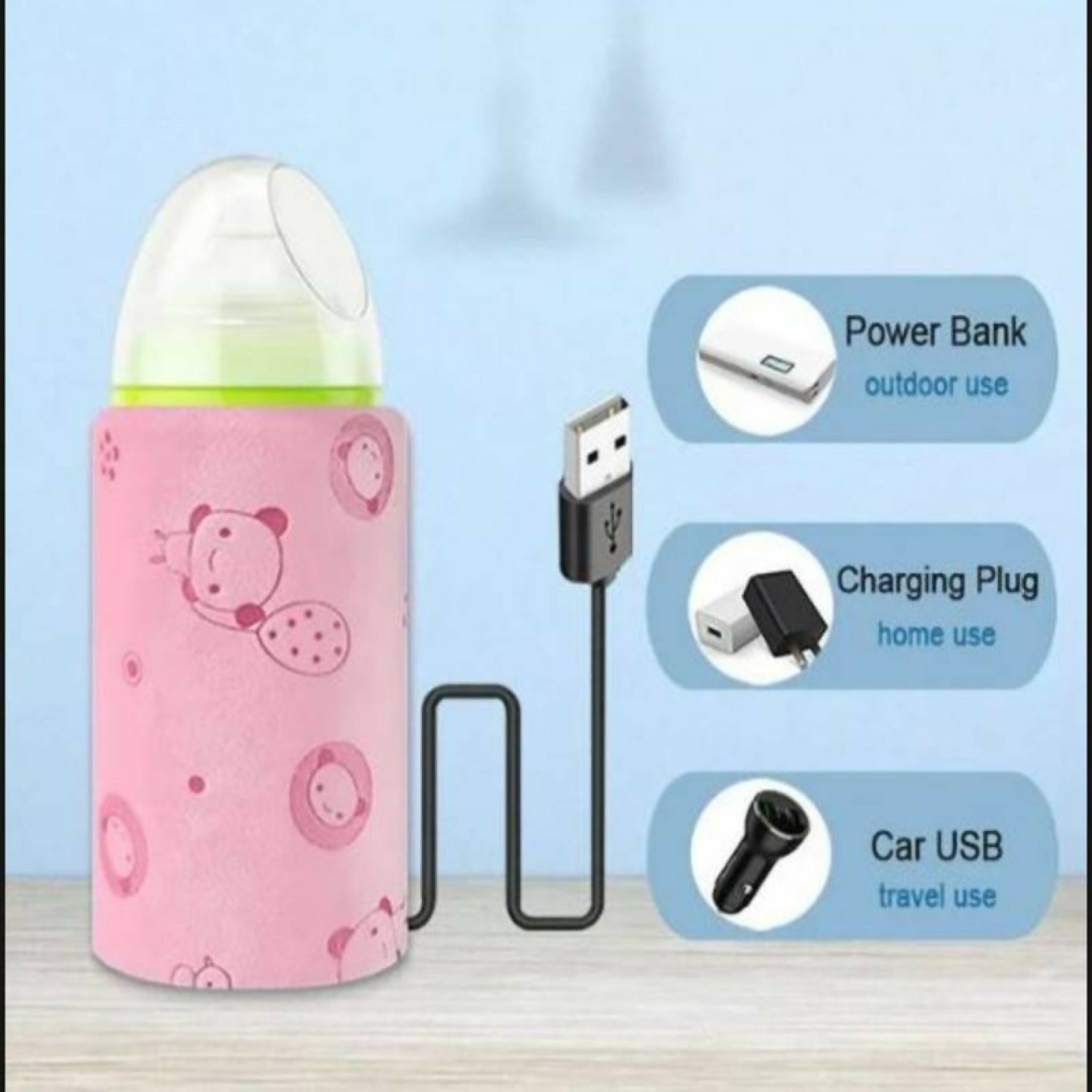 Portable USB Baby Bottle Warmer – Universal Insulated Milk Heater Sleeve for Travel & Home