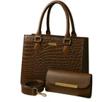2-in-1 Subtle Textured PU Leather Bag Set, Tote & Clutch Combo, for Women