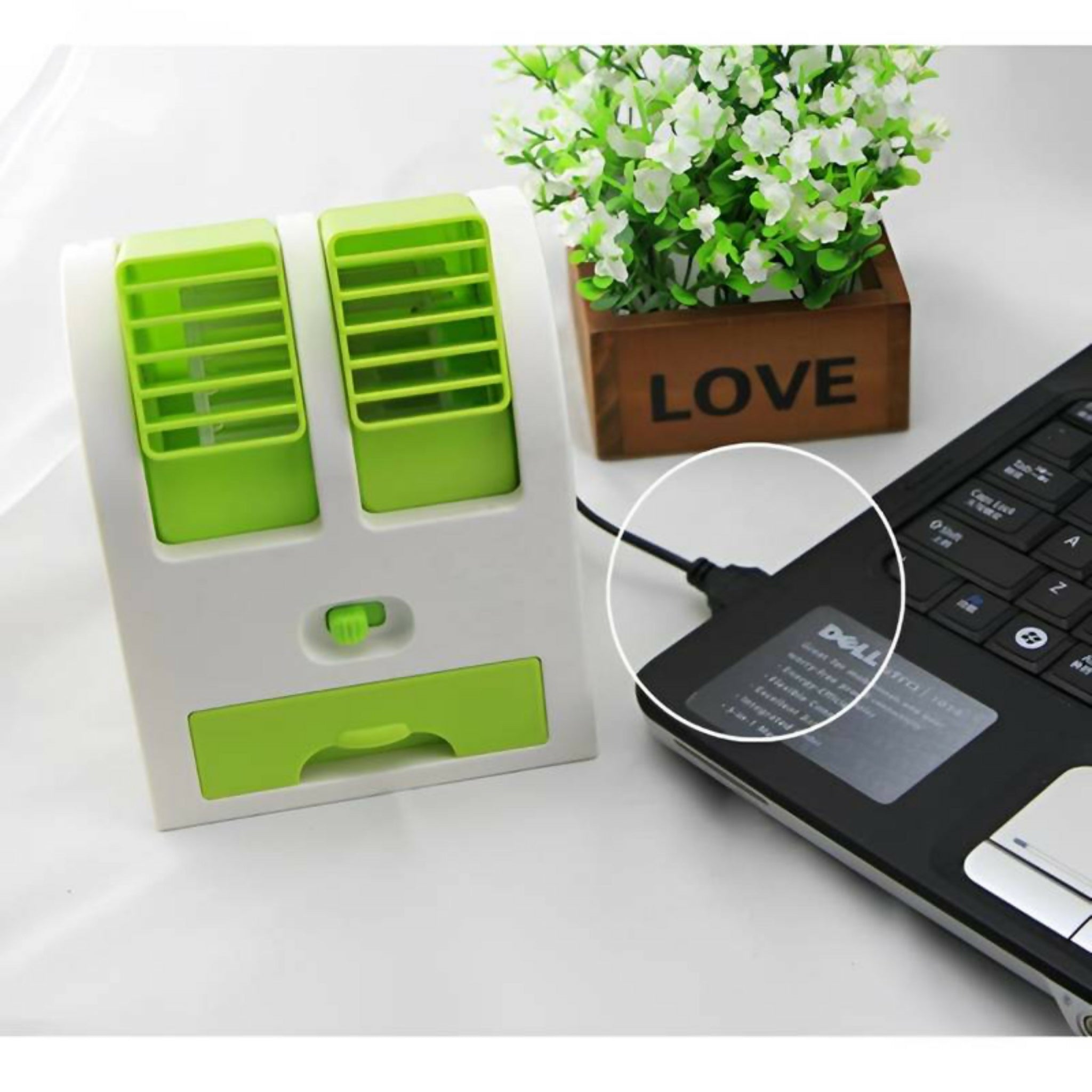 Portable Mini AC Air Cooler – USB & Battery Operated | Dual Blower, Ice Tray & Bladeless Fan