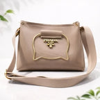 Beige Elegant Cat Handle Handbag for Girls & Ladies | Stylish Shoulder & Crossbody Bag with Gold Accents | Adjustable Strap