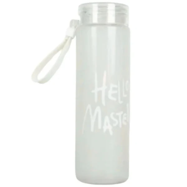 White Frosted Glass Water Bottle | Leak-Proof Insulated Bottle with Hello Master Decal Logo | 400ml
