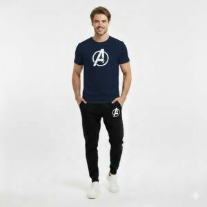 Round neck, half-sleeve casual T-shirt with matching trouser. Trendy, comfortable aur gym, jogging aur daily wear ke liye perfect choice -BLACK- L
