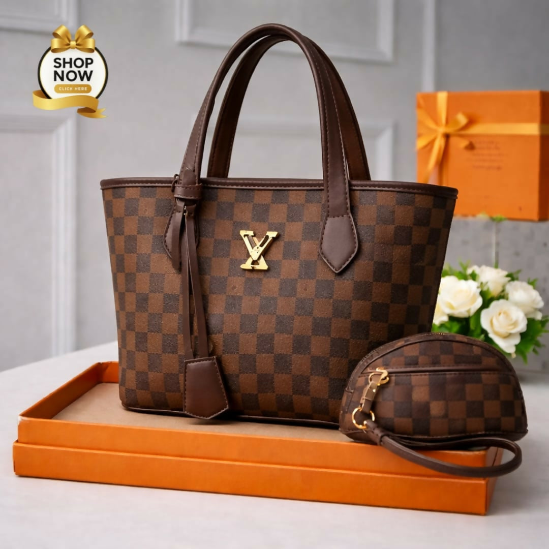 Women’s LV Print Handbag Set With Small Bag Stylish Leatherette Design