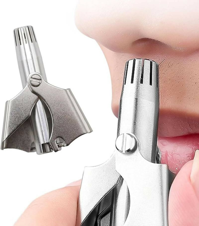 Stainless steel Manual Nose Hair Trimmer _ Portable 6_ Teeth Precision Trimming Tool with Drawstring Bag and Brush