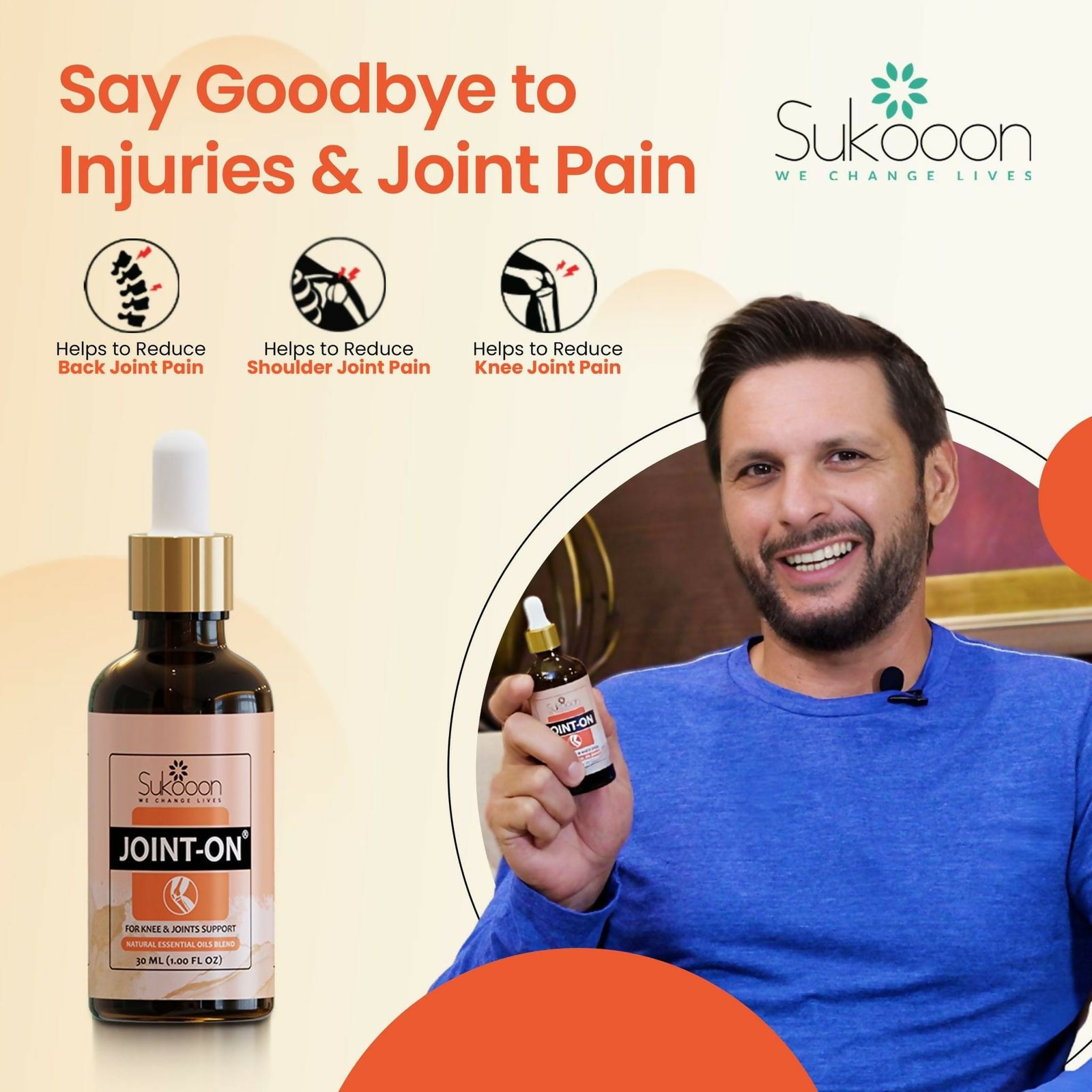 Sukoon Joint On Essential Oil Blend For Pain In Joints Back Pain Arthritis Pain Knee Pain Tennis Elbow Strains And Sprains - 30ML
