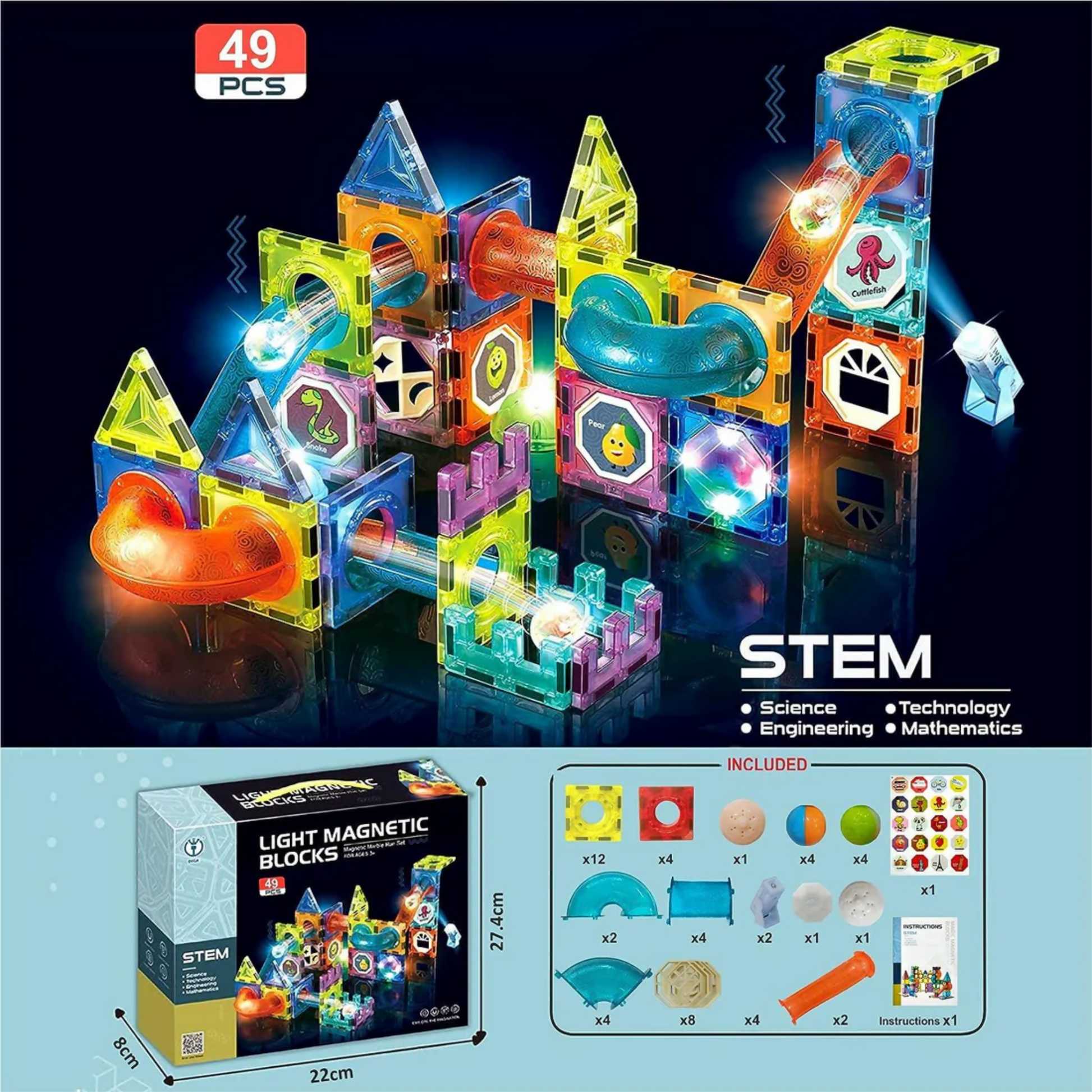 Light Magnetic Blocks, STEM Inspire Young Minds with Illuminated Learning, for Kids'