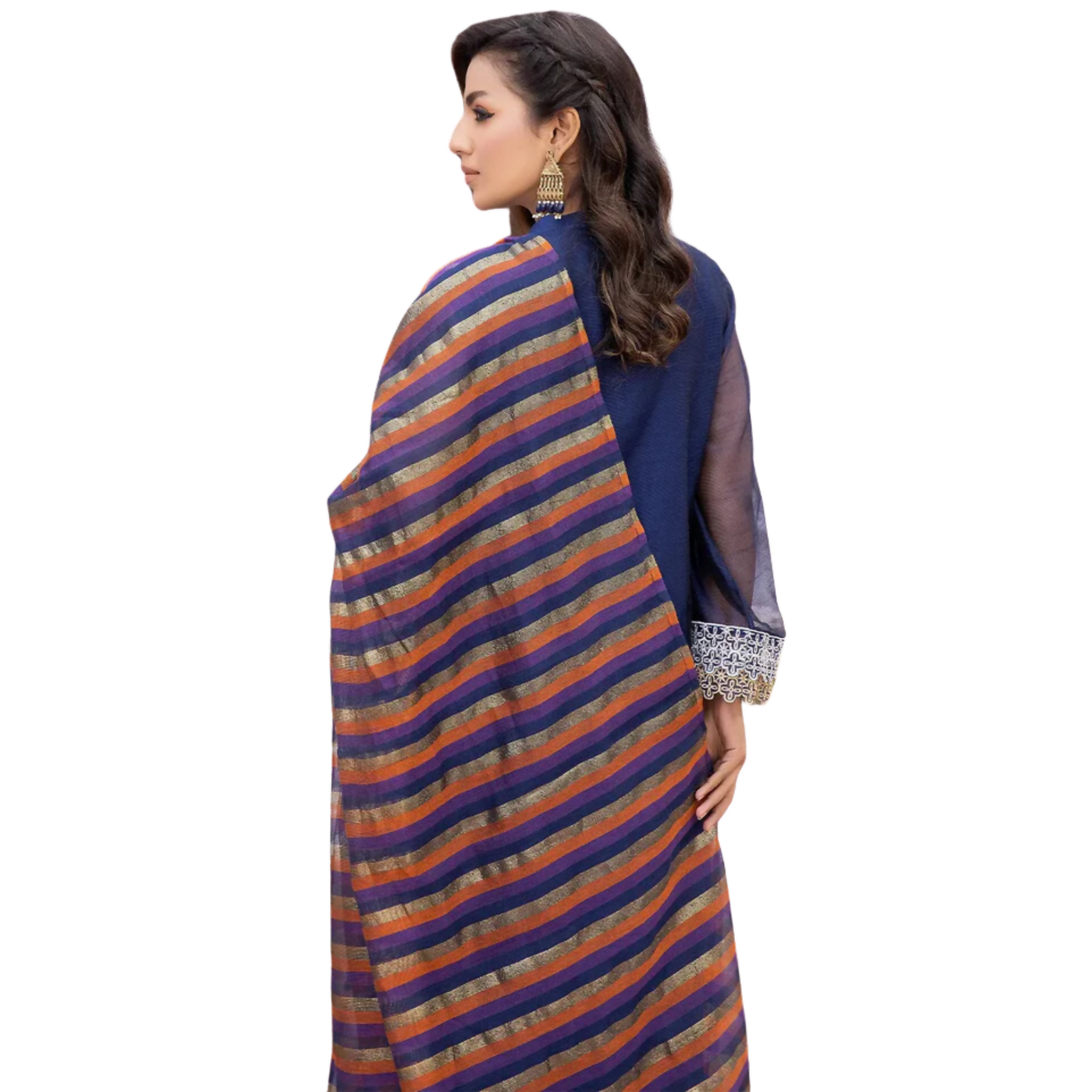 Stitched Suit, Embroidered Khaddi Net with Zari Striped Organza Dupatta, for Women