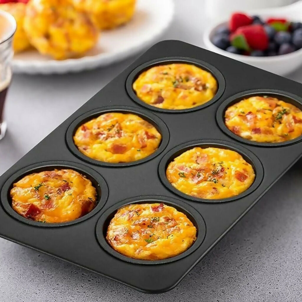 6-Cup Non-Stick Muffin Pan, Heavy-Duty Carbon Steel, for Baking