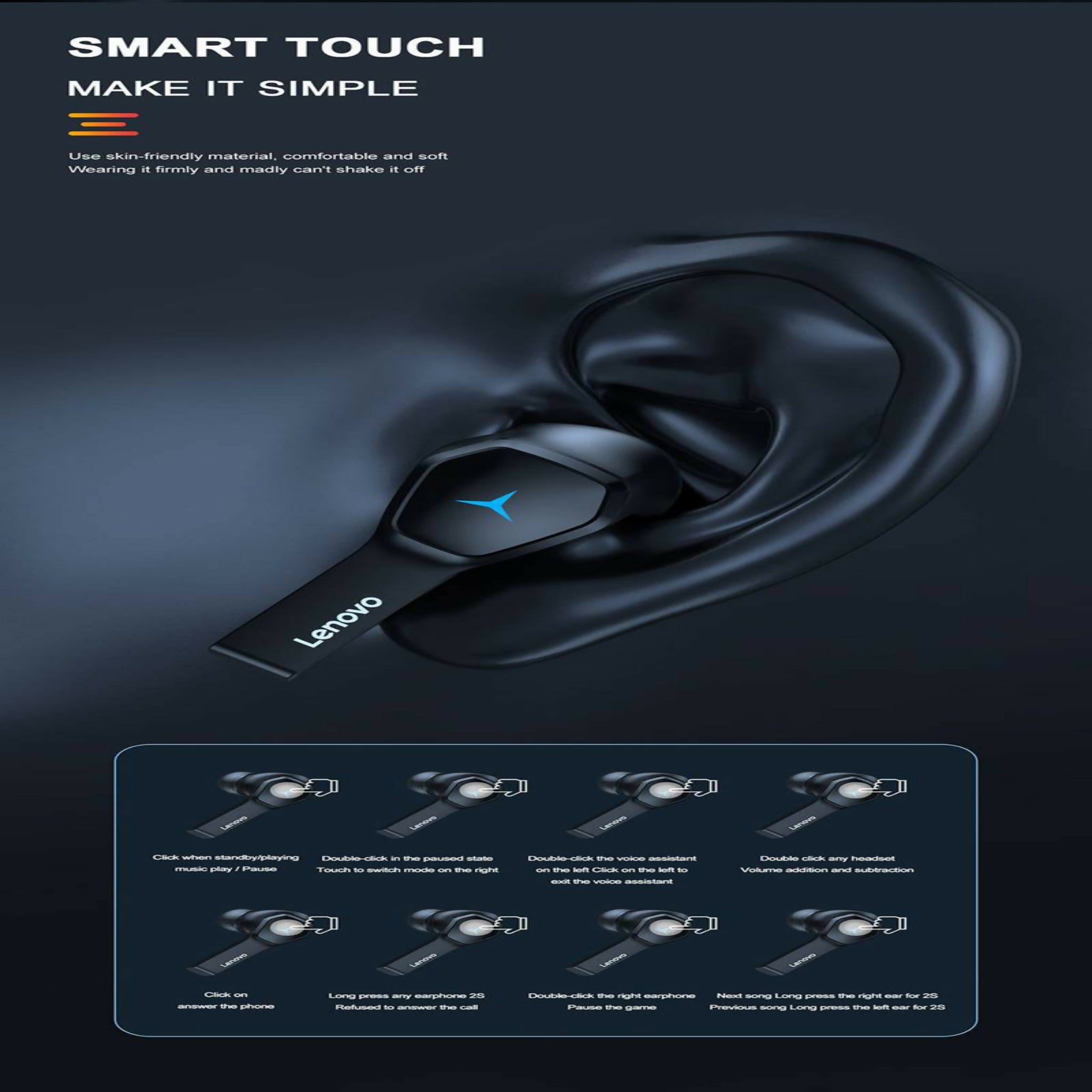 Lenovo HQ08 TWS Gaming Earbuds – Low Latency HiFi Sound Wireless Earphones | Original