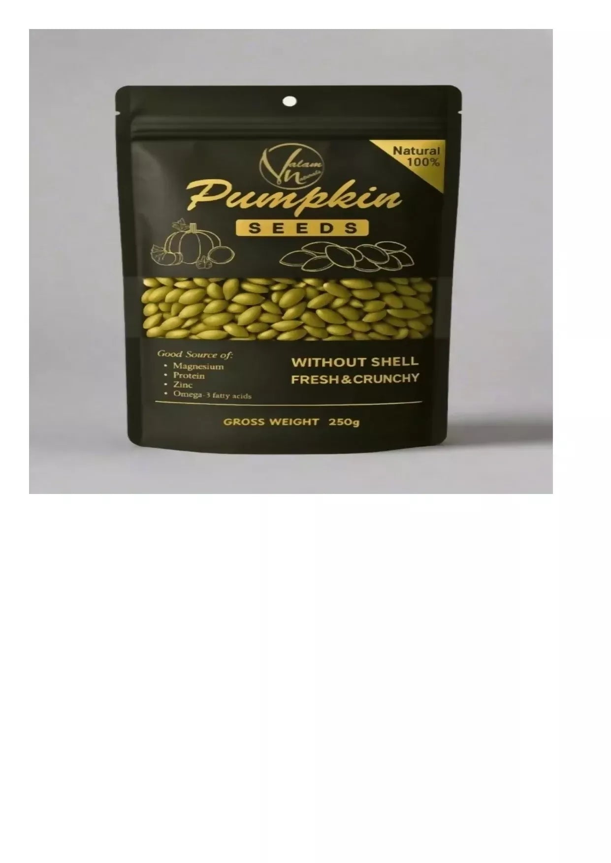 Premium 100% Natural Pumpkin Seeds Without Shell – Fresh, Crunchy, And Nutritious Snack | Rich In Protein, Magnesium, Zinc & Omega-3 Fatty Acids (250g)