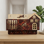 Decorative wooden House Key Holder _ wall Mounted key organizer with 6 Hooks & Marple Finish Design
