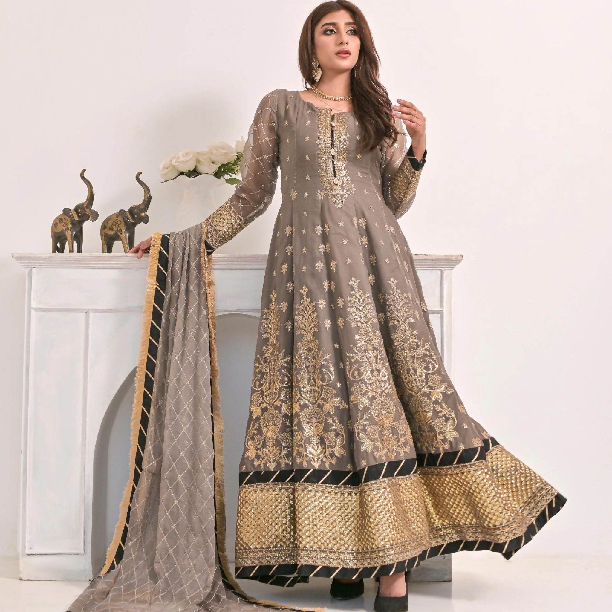 Dress Suit, All Crafted with Exquisite Embroidered Details, for Women
