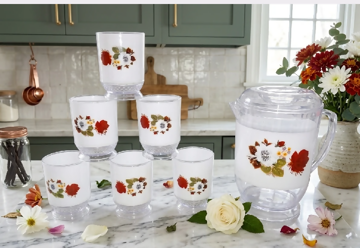 Water set Al Haram 7 piece 1 jug 6 matching glass kitchen accessories