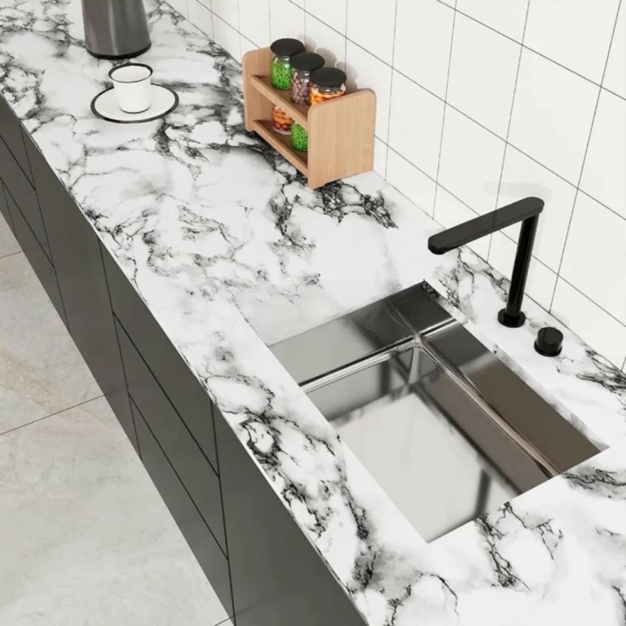 Self Adhesive Marble Sheet Sticker 60×200cm | Black Kitchen Wallpaper | Anti-Oil & Heat Resistant
