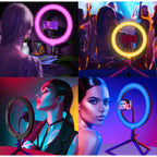 RGB Ringlight 26 CM MJ26 With Mobile Holder Adjustable Lighting For Photography Video Recording Makeup And Live Streaming | With Stand 7 Feet
