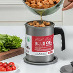 .4L Fryer Oil Filter Pot Carbon Steel Jug with Stainless Steel Strainer Lid