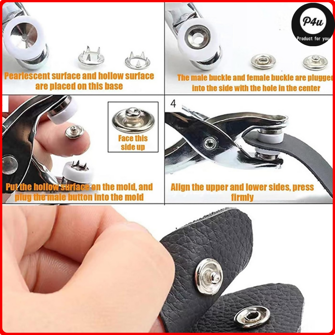 Hollow Metal Snap Button Set,Snap Fasteners,with Pliers,Leather Snap Buttons for Jeans Pockets