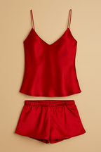 Satin Sleepwear Set Featuring A Luxe Camisole And Shorts Silky Soft, Lightweight – Free Size (Black)