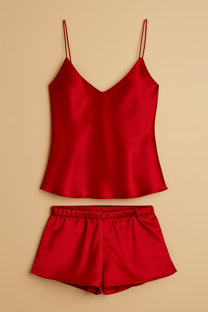 Satin Sleepwear Set Featuring A Luxe Camisole And Shorts Silky Soft, Lightweight – Free Size (Black)