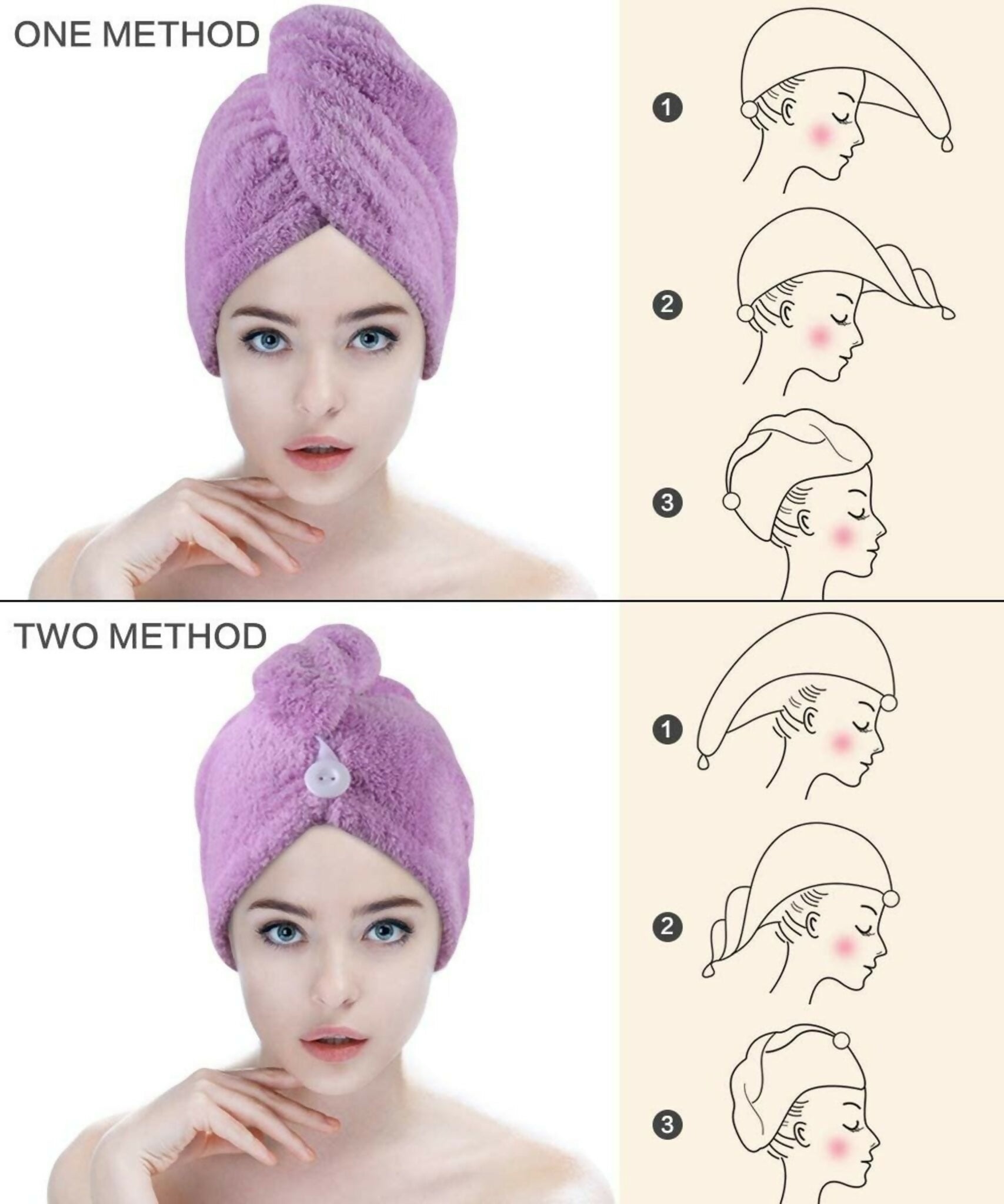 Pack Of 2 Super Absorbent Quick Dry Hair Towel