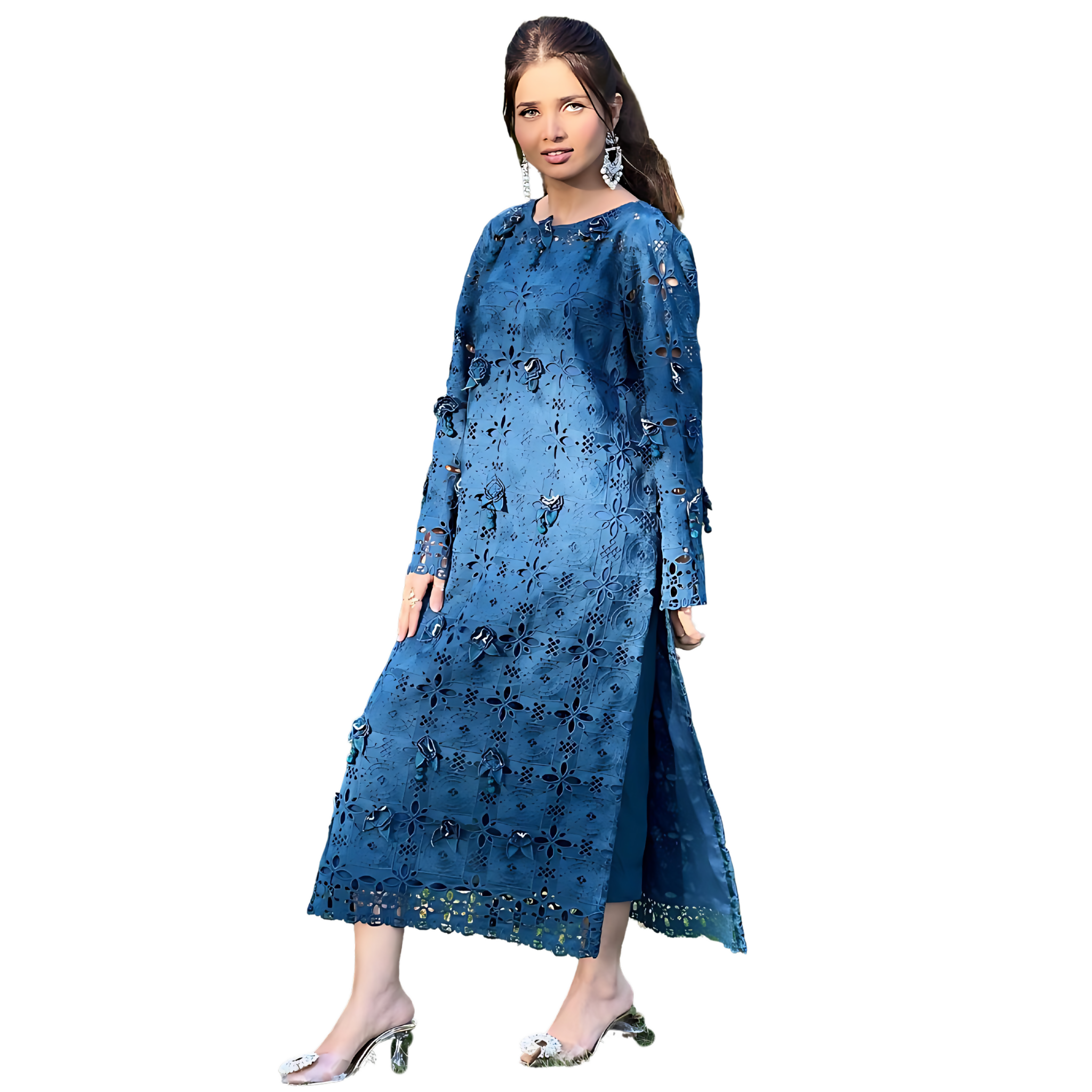 Teal Blue Long Shirt Ensemble