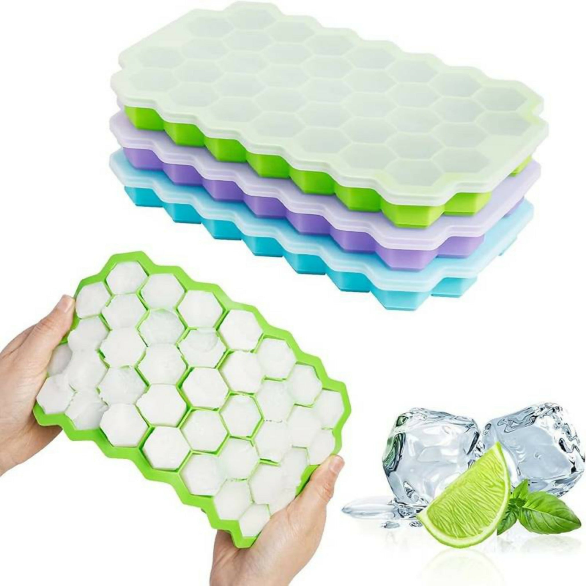 Silicone Ice Cube Tray With Lid | 36-Cube Honeycomb Ice Mold | Durable Freezer Tray
