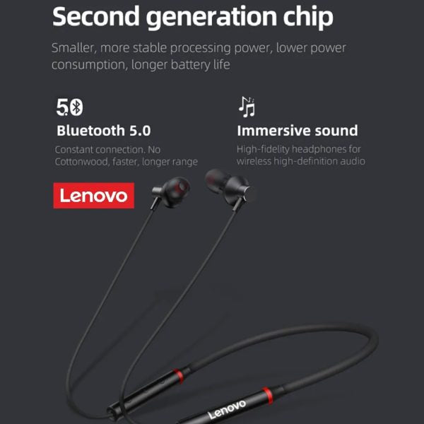 Lenovo He05x Wireless Headset, Magnetic Neckband, BT 5.0, 8-Hour Battery Life