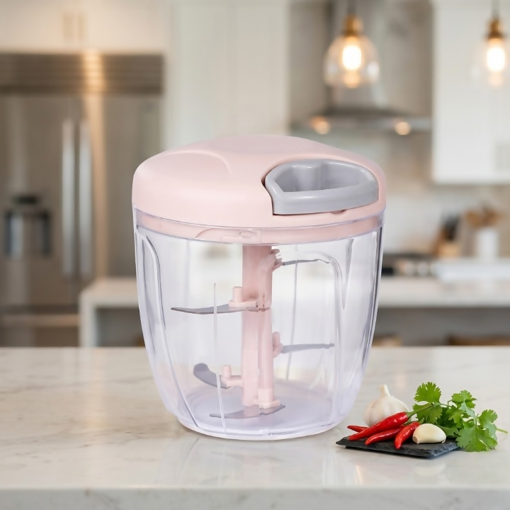 Manual Pull-String Household Vegetable Cutter & Meat Chopper – Multi-Function Hand - 3 Blade
