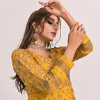 Dress Set, Elegant Gold Embroidered 3-Piece Chiffon, for Women