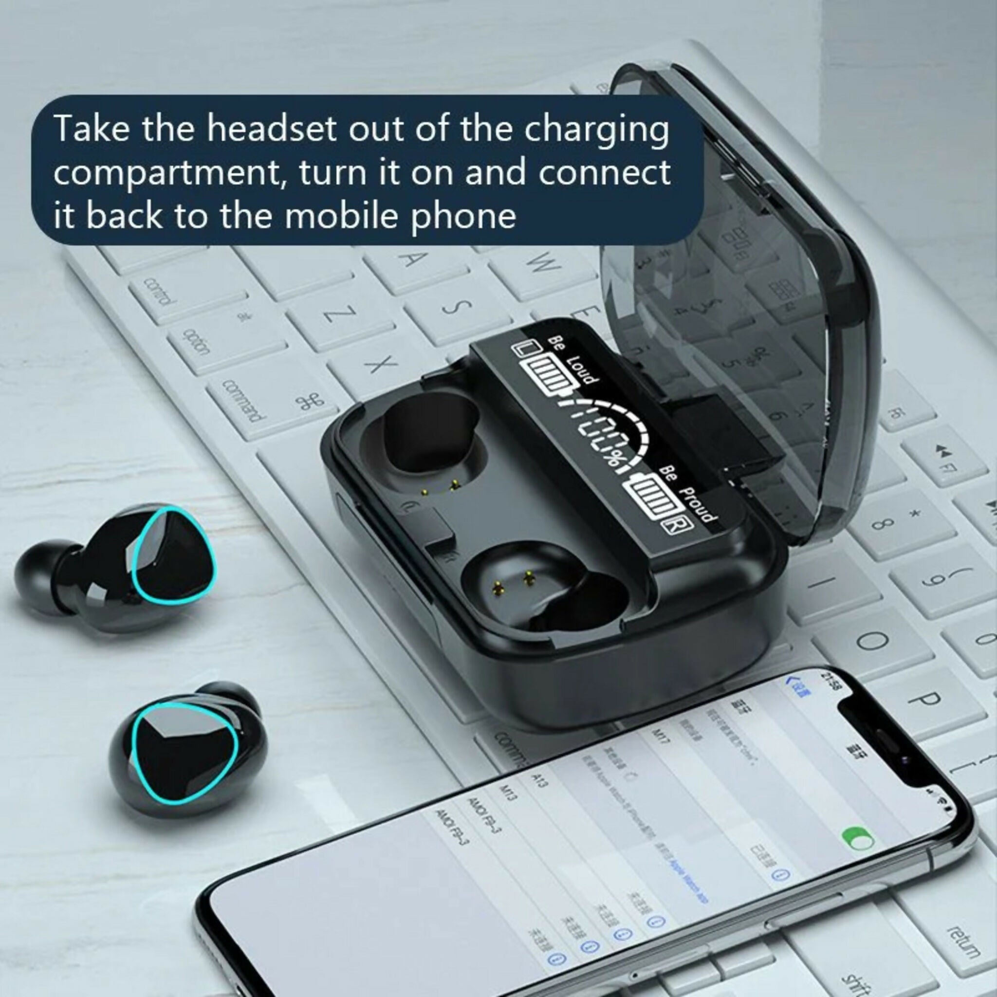 M10 TWS Wireless Bluetooth Earbuds – 9D Noise Reduction with Digital Display Charging Case
