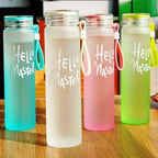 Hello Master 480ml Frosted Glass Water Bottle – Transparent Leak-Proof Portable Drinkware with Carrying Strap (Random Color