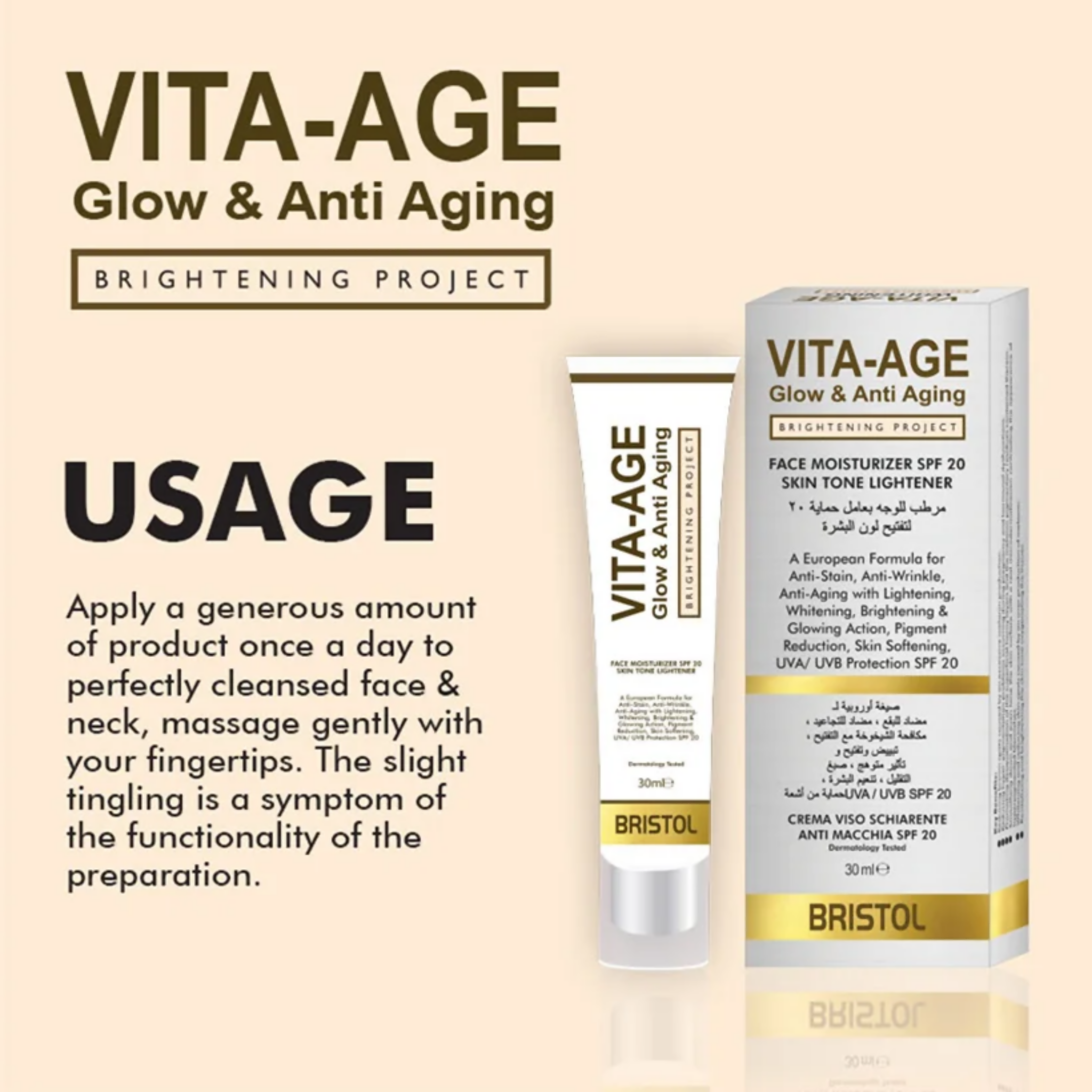 Anti Aging Cream, VITA-AGE Glow & European Formula with SPF-20
