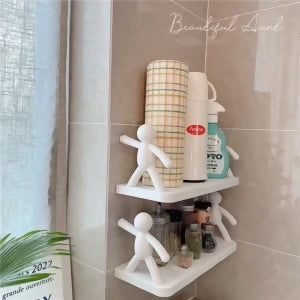 Multifunctional Self Adhesive Creative Character Shelves Bathroom Wall Mounted Shelf | Storage Rack for Bathroom, Kitchen & Room – 1 Pc (White)