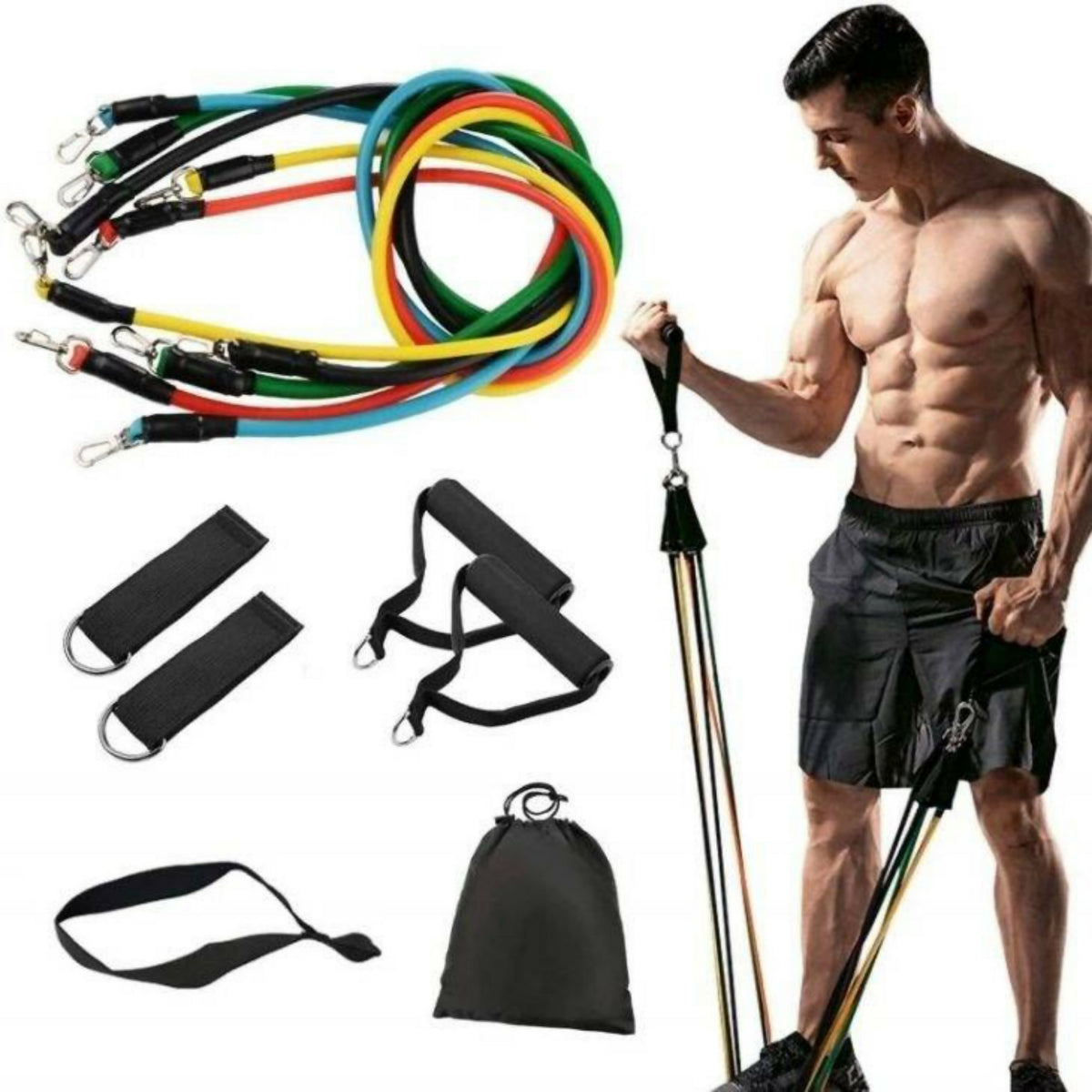 11 Pcs Resistance Bands Set with Door Anchor, Handles & Ankle Straps – Latex Pull Rope Workout Kit for Home & Gym
