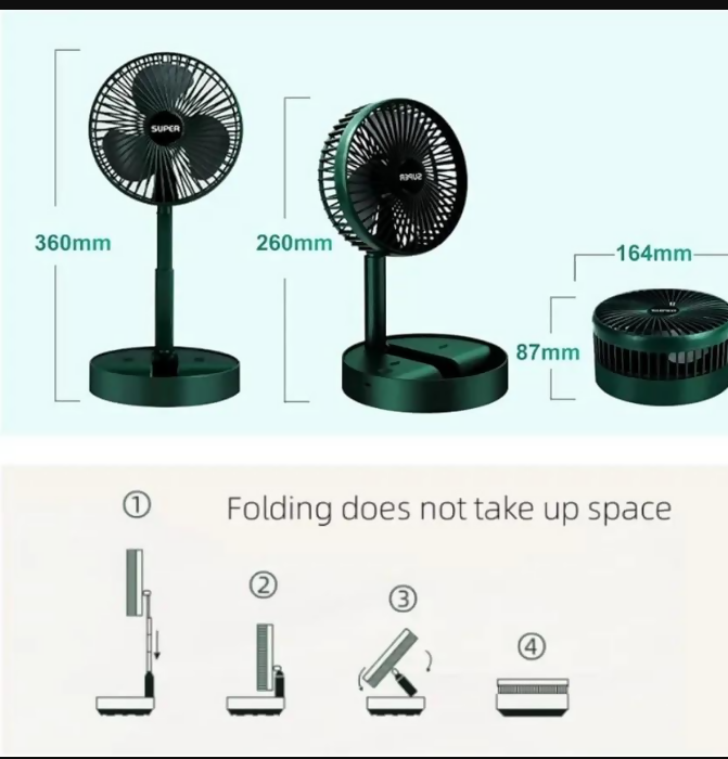 Rechargeable Green Desk Fan With Base & Foldable Design
