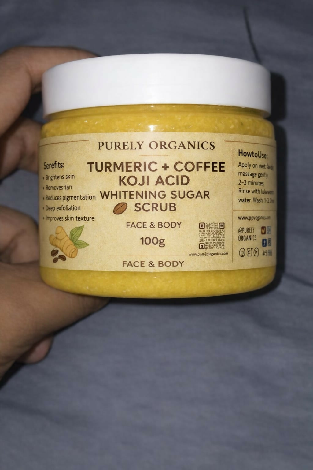 Purely Organics Turmeric + Coffee Kojic Acid Whitening Sugar Scrub (100g)
