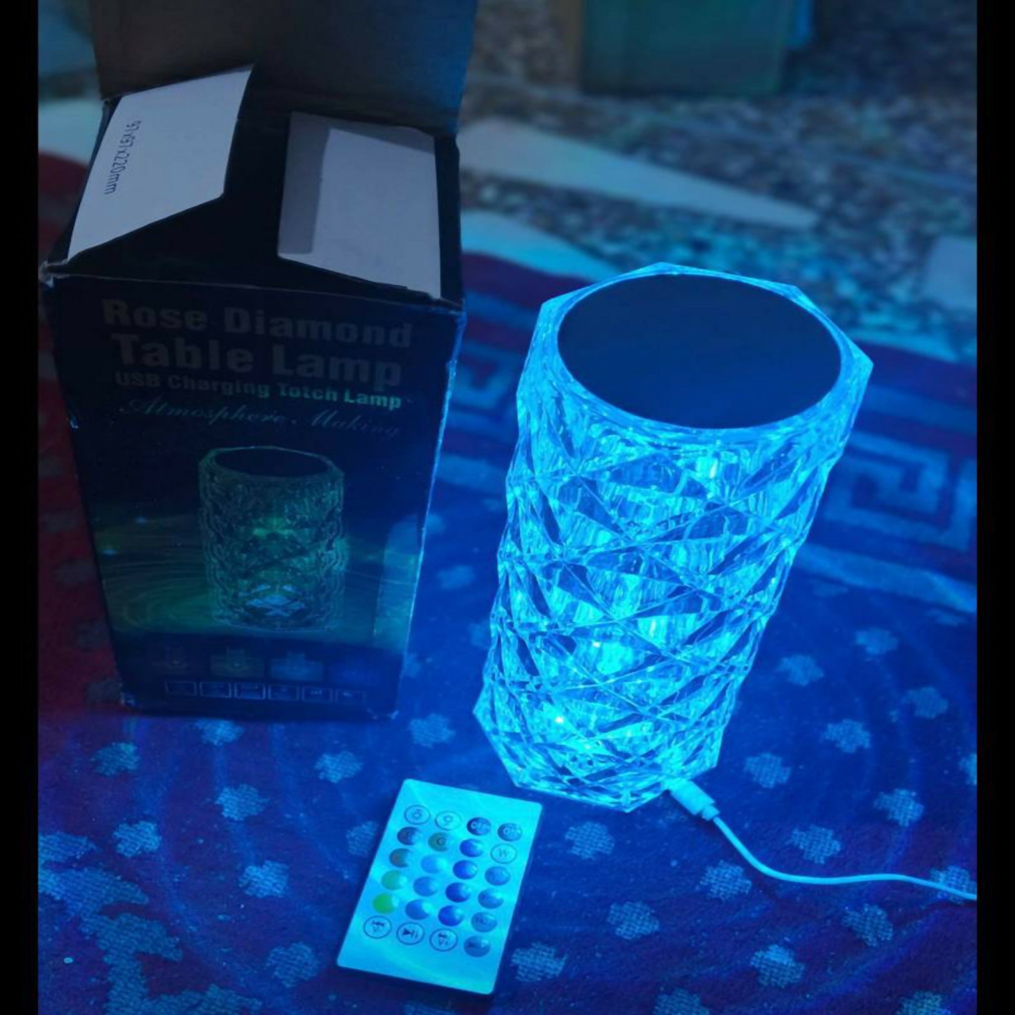 Rose Diamond Crystal Table Lamp – 16 Color RGB Touch Sensor LED Light with Remote & USB Charging