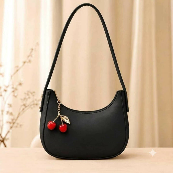 Cherry Charm Shoulder Purse Stylish Compact Durable Fashion Accessory Practical Choice For Daily Use Office College And Casual Outings - Black
