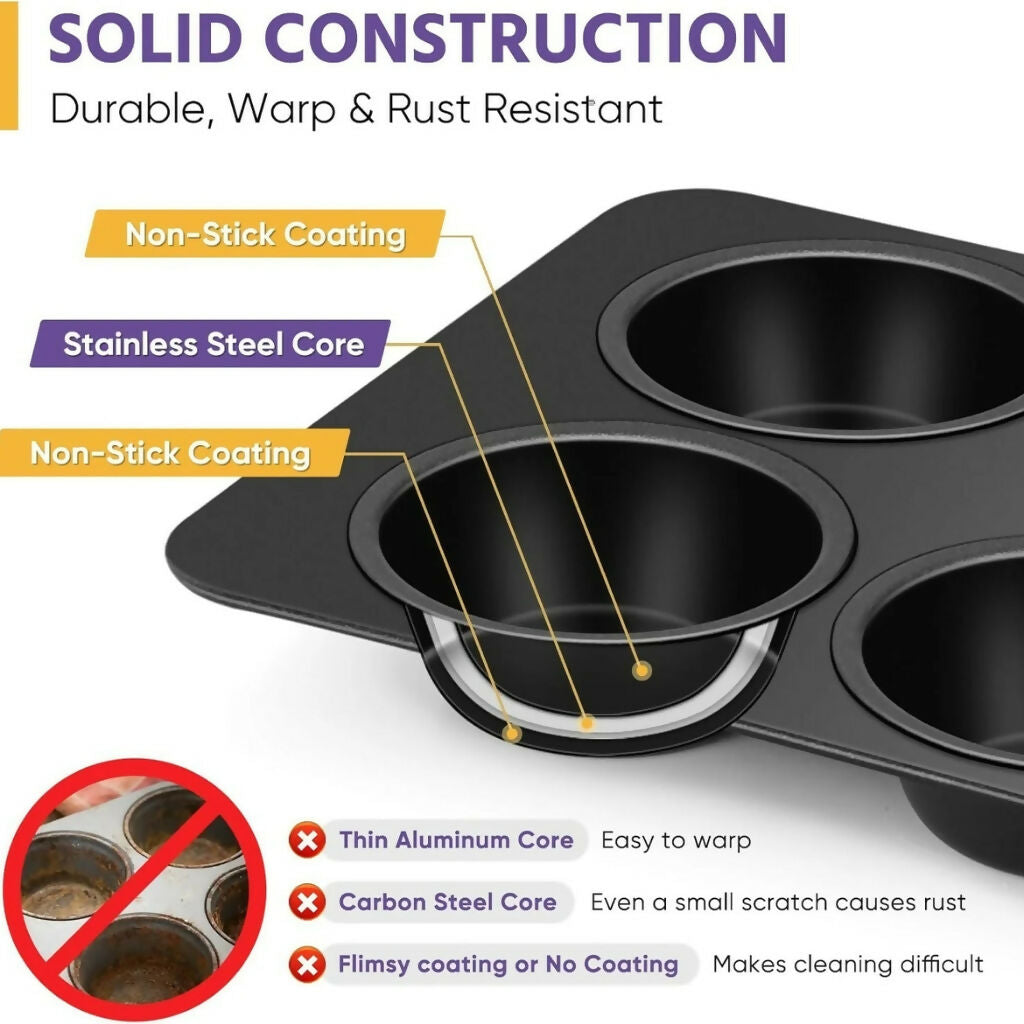 6-Cup Non-Stick Muffin Pan, Heavy-Duty Carbon Steel, for Baking