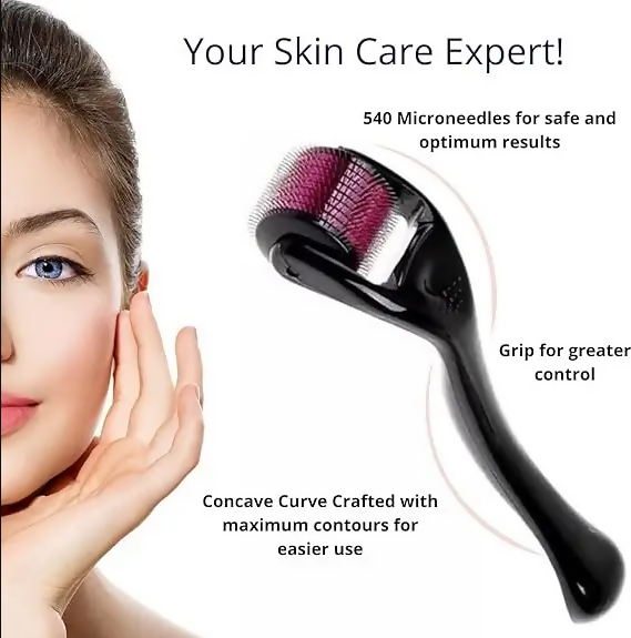 Derma Roller, 0.5mm for Hair and Skin Therap, Micro Needle Derma Roller with 540, Beauty Roller for Anti-aging Skin Repair, Acne Scars Removal and Pores with 540 Titanium Needle for Men and Women