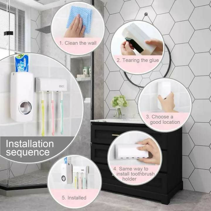 Automatic Plastic Toothpaste Dispenser with 05 Toothbrush Holder - Toothpaste Squeezer For Homes And Bathrooms